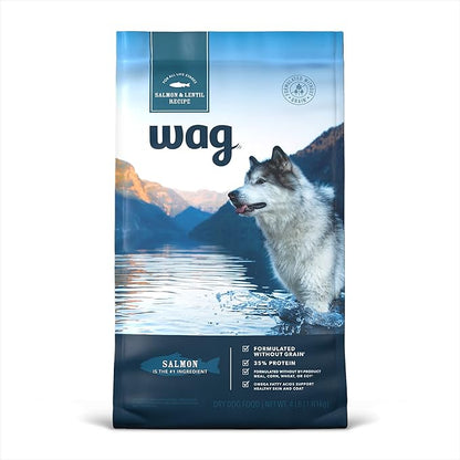Amazon Brand - Wag Dry Dog Food Grain-Free Salmon & Lentil Recipe, High Protein (4 lb bag)
