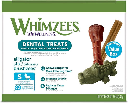 WHIMZEES by Wellness Value Box Natural Dental Chews for Dogs, Long Lasting Treats, Grain-Free, Freshens Breath, Small Breed, 89 count