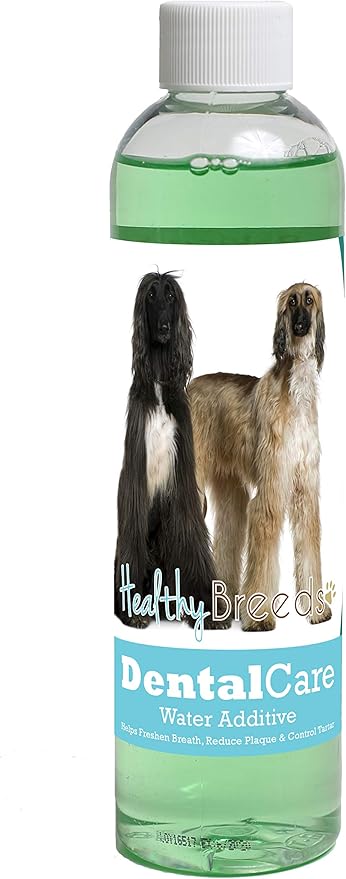 Healthy Breeds Dog Dental Care Water Additive for Afghan Hound - Helps Freshen Breath, Reduce Plaque & Control Tartar - Mint Flavor - 8 oz