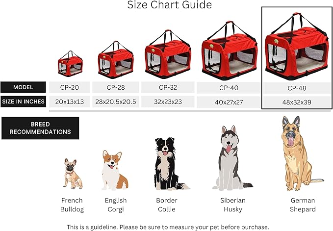 Go Pet Club 48" Soft Collapsible Dog Crate for Dogs, Portable Pet Carrier, Thick Padded Pet Travel Crate for Indoor & Outdoor, Soft Sided Pet Foldable Kennel Cage with Durable Mesh Windows, Red