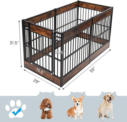 Dog Fence Heavy Duty Exercise Pen Safe and Sturdy,31"- 63" Inch Extendable,31.5" Height,Easy Assemble,Single Door,Outdoor Indoor pet playpen (Rustic Brown)