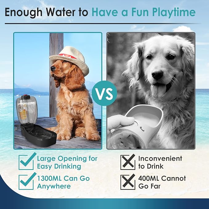 Travel Dog Water Bottle, 45oz Portable Dog Water Dispenser for Walking, Foldable Pet Water Bottle for Puppy, Small, Medium & Large Dogs, Leak Proof, Food Grade Plastic, Easy to Clean, Black