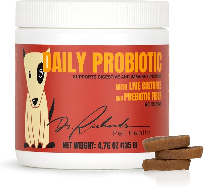 Dr. Richard's Daily Probiotic for Dogs - Daily Chew Supports Digestion, Immunity, Gut Health, Regularity with 100 Million CFUs Bacillus Coagulans & 200mg FOS Fiber for All Adult Ages