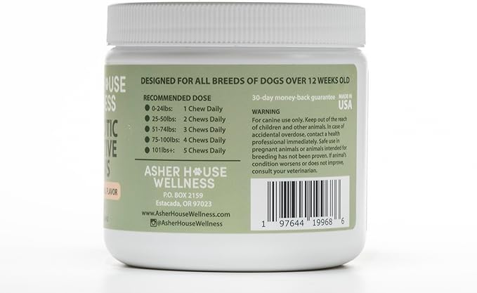 Asher House Wellness | Probiotic Digestive Chew Supplement for Dogs | 2 Billion CFU | Gut Health | Enzymes |