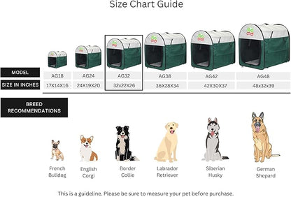 Go Pet Club 32" Rounded Top Soft Collapsible Dog Crate, Portable Pet Carrier, Thick Padded Pet Travel Crate for Indoor & Outdoor, Soft Sided Pet Foldable Kennel Cage with Durable Mesh Windows, Green