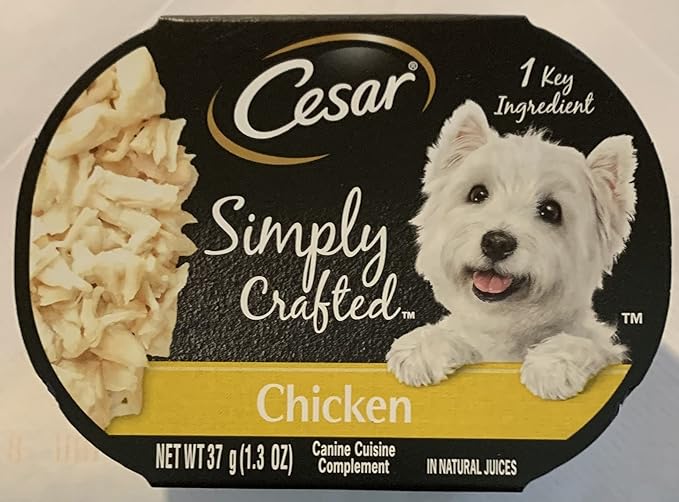Cesar Wet Dog Food Simply Crafted Adult Wet Dog Food Cuisine Complement, Chicken, 1.3 Oz. Tub