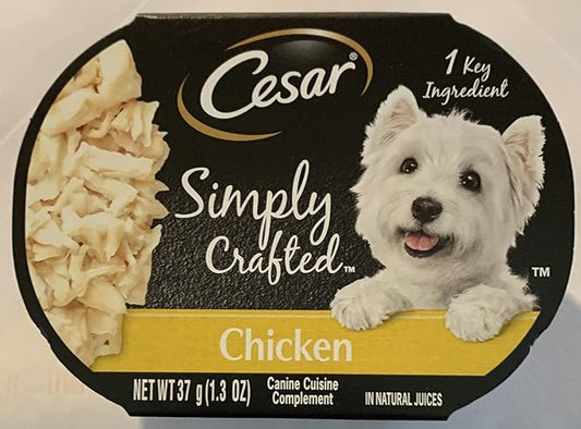 Cesar Wet Dog Food Simply Crafted Adult Wet Dog Food Cuisine Complement, Chicken, 1.3 Oz. Tub