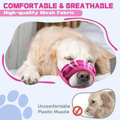 Dog Muzzle Soft Air Mesh Muzzle for Medium Dogs, Adjustable Pet Muzzle for Small and Large Dogs to Drink Normally, Breathable Reflective Muzzle for Dogs to Prevent Biting(Pink,XL)