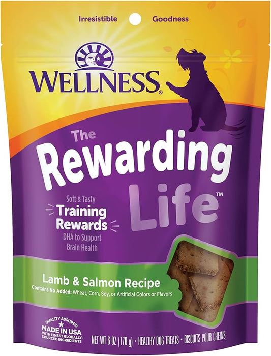 Wellness Rewarding Life Grain-Free Soft Dog Treats, Made in USA with Healthy Ingredients, Ideal for Training (Lamb & Salmon, 6-Ounce Bag)