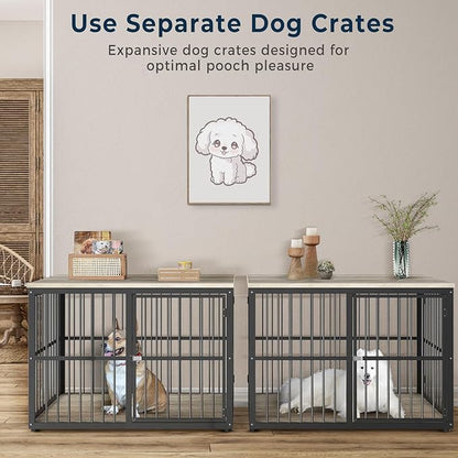 77.64''Dog Crate Furniture Large Breed TV Stand with Double Rooms,Wooden Dog Kennel Dog Crate End Table with Removable Divider for Large Medium Dogs, Can Use Separately
