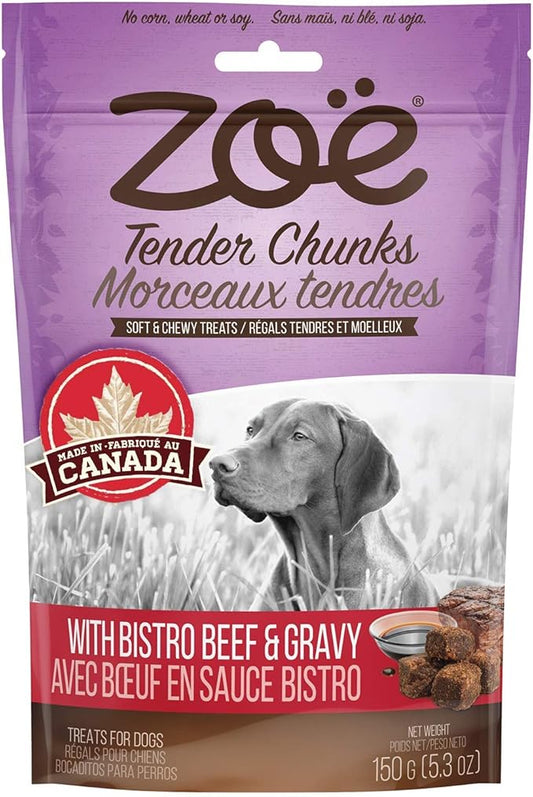 Zoe Zoë Tender Chunks for Dogs, All Natural Dog Treats, Grain-Free, Beef and Gravy Recipe, 5.3 oz., 92041