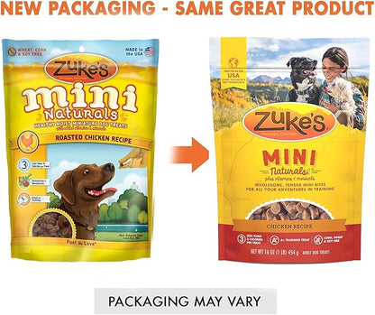(2 Pack) Zuke Mini Naturals Dog Treats Chicken Flavor 16 oz (1 Lb) with 10ct Pet Wipes