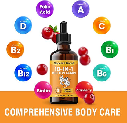10-in-1 Liquid Multivitamin for Dogs and Cats, 2 Ounce Multi Vitamin Supplement, Vitamin for Dogs, Vitamins for Cats, with Glucosamine & Cranberry, 2 oz