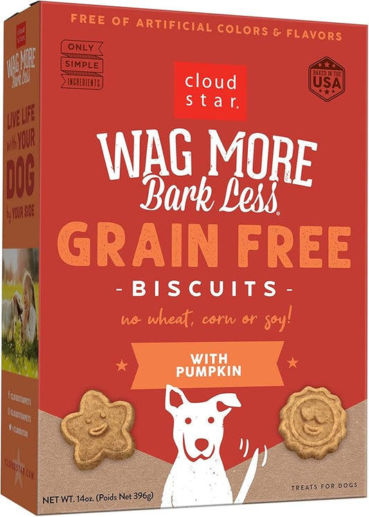 Cloud Star Corp, Wag More Bark Less Grain Free Oven Baked Pumpkin Dog Biscuits , 14 Ounce (Pack of 1)