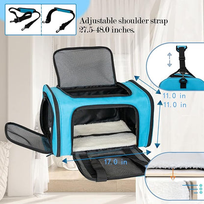 Dog Cat Carrier Pet Carriers for Small Medium Large Cats Dogs Carrier Soft Sided Small Puppy Dog Carrier Portable Foldable Airline Approved Dog Cat Travel Carrier Blue Medium