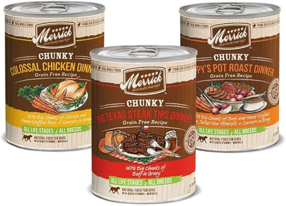 Merrick Chunky Canned Dog Food Variety Pack - 3 Flavors (12 Pack)