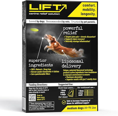Summit Animal Lift Canine Pain Relief Health Supplement - Inflammation Hip & Joint Support Vitamin, All Natural Liquid Chrondroitin with Liposomal Delivery for Arthritis (Medium Dogs 25lbs-75lbs)