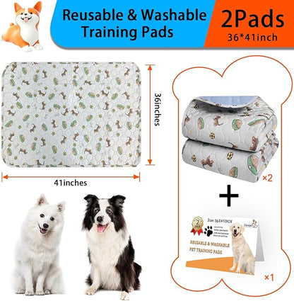 Washable Pee Pads for Dogs - Super Absorbent Reusable Puppy Pads 2Pack 36''x41'' Waterproof Dog Pee Pads Non-Slip Whelping Pads Leakproof Urine Pet Training Pads for Potty Wshable Puppy Pads