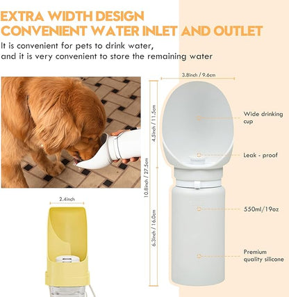 Silicone Dog Water Bottle, Dog Travel Water Bottle Foldable Extra Wide Cup, Lightweight Portable Dog Water Bottle with 2 Metal Pet Tag,Easy to Clean Also for Dog, Cat and Other Pets.