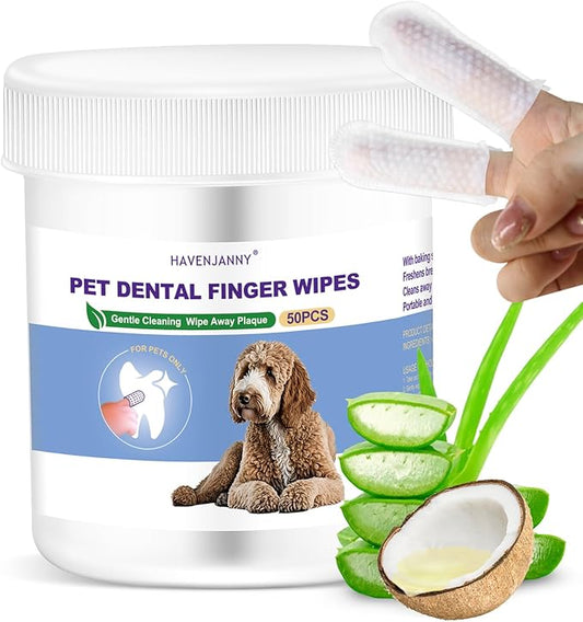 HavenJanny 50pcs Pet Teeth Cleaning Wipes for Dogs and Cats, Dog Dental Wipes for Reducing Plaque and Freshening Breath, Disposable Gentle Cleaning and Gum Care Pet Wipes