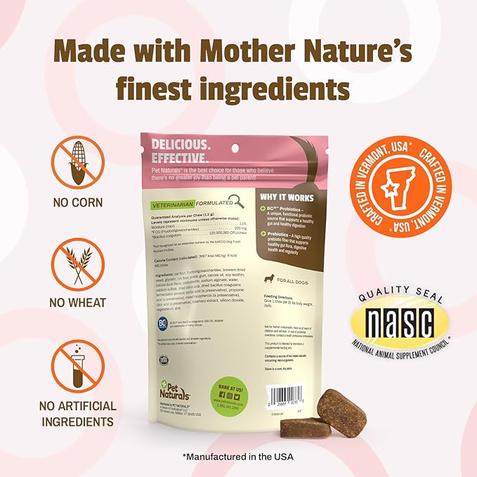 Pet Naturals Daily Probiotic for Dogs, 120M CFUs - Pre and Probiotics for Dogs Digestive Health, Gut Health, Immune Support, Diarrhea, Allergies and Itching - 160 Chews, Duck Flavor