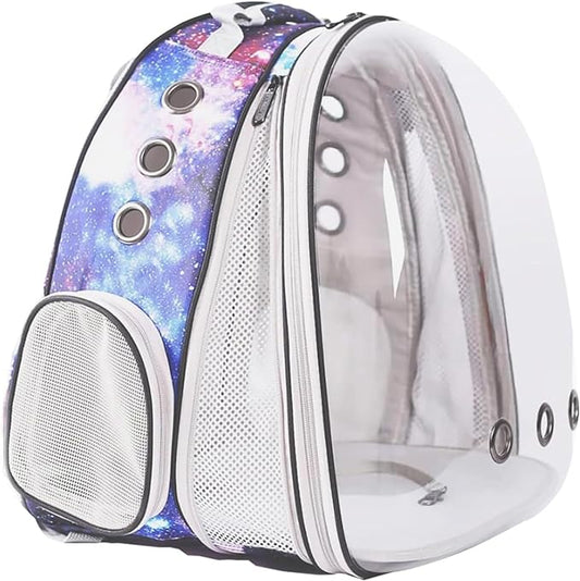 Galaxy Blue Cat Bubble Backpack, Front Extension Space Capsule Astronaut Clear Window Fit up to 20 Pounds Large Fat Cat, Vet Transport Carry Bookbag, Airline Approved