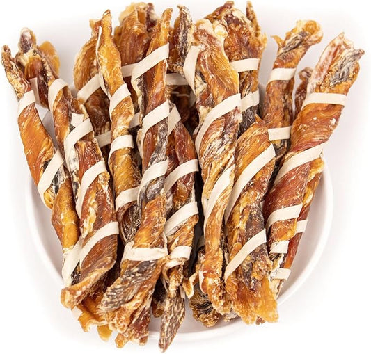MON2SUN Dog Treats, Triple Flavor Jerky Twist Sticks, 5-7 Inch Chicken Duck and Codfish Sticks Dog Chews for Small Dogs, Healthy Dog Snacks, 10.58 oz (15 Count-Pack of 1)
