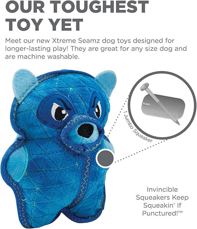 Outward Hound Xtreme Seamz Raccoon Squeaky Plush Dog Toy - Reinforced Dense Stuffing Plush Toy