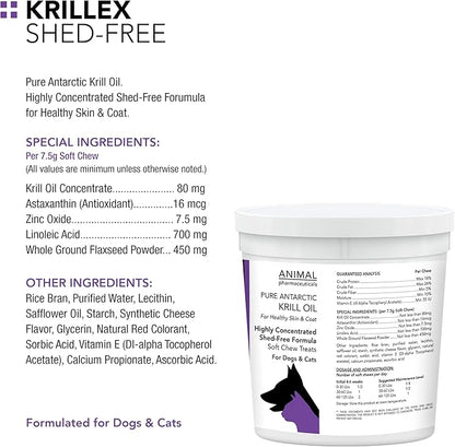Krillex Shed-Free Chews - Shedding Support Krill Oil for Dogs & Cats - Skin and Coat Omega 3 Supplement for Dogs - 60 ct