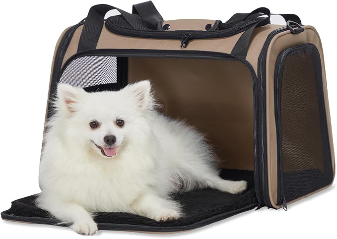 PETSFIT Pet Carrier for Cat, Dog Carrier for Small Dogs, Soft Cat Carrier Bag with Cozy Extendable Mat for Pets Under 25 Lbs (Large, Khaki)