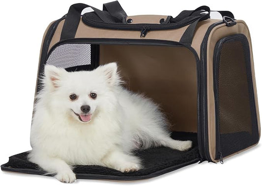 PETSFIT Pet Carrier for Cat, Dog Carrier for Small Dogs, Soft Cat Carrier Bag with Cozy Extendable Mat for Pets Under 25 Lbs (Large, Khaki)