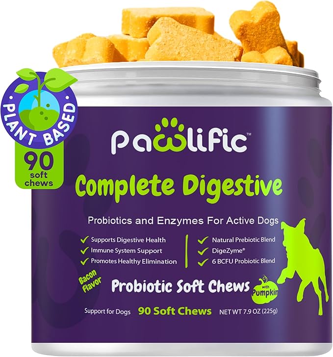 Probiotics and Digestive Enzymes for Dogs - Gut Flora, Digestive Health, Diarrhea & Bowel Support - Functional Dog Supplement Soft Chews for Immune System Boost with Pumpkin
