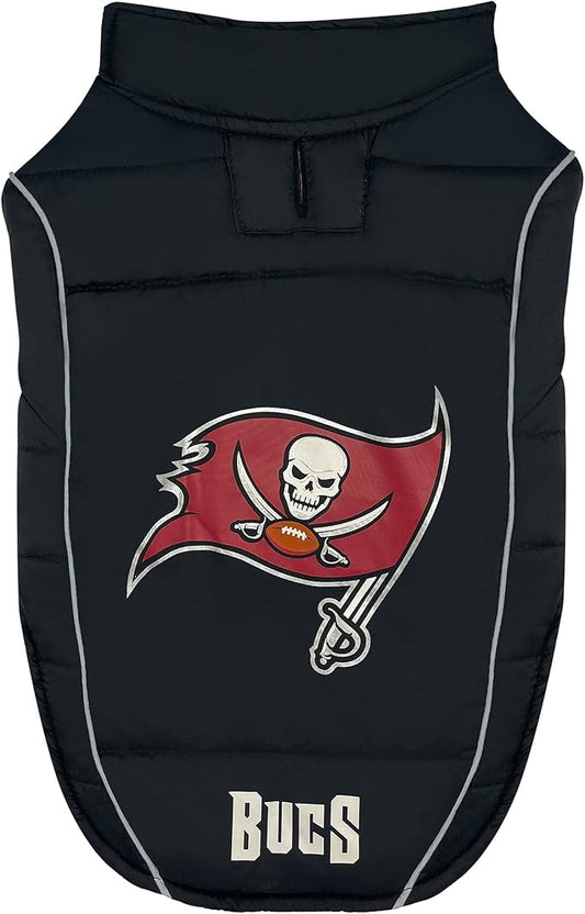 NFL Tampa Bay Buccaneers Puffer Vest for Dogs & Cats, Size Large. Warm, Cozy, and Waterproof Dog Coat, for Small and Large Dogs/Cats. Best NFL Licensed PET Warming Sports Jacket