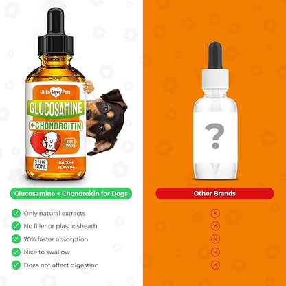 Glucosamine for Dogs Liquid ✿ Hip and Joint Supplement Dogs Liquid ✿ Dog Joint Supplement Liquid ✿ Glucosamine for Small Dogs ✿ Liquid Glucosamine for Dogs ✿ Bacon Flavor ✿ 2 Oz