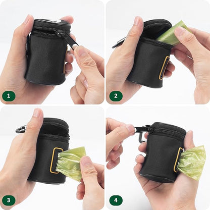 Dog Poop Bag Holder for Leash - Doggy Poop Waste Bag Dispenser Zipper Pouch with Carabiner Clip, 1680D Nylon Oxford Poop Bag Dispenser for Leashes Doggy Poop Bag Holder for Travel, Dog Walking, Park