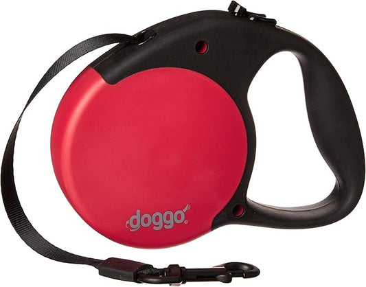 doggo Everyday Retractable Dog Leash, 16' Long Belt, Medium for Dogs Up to 65 lbs, Red with Black Soft Grip Handle