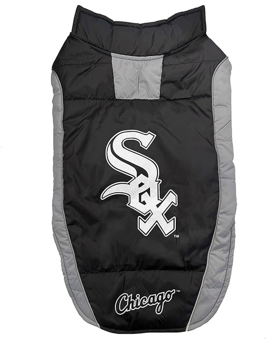 MLB Chicago White Sox Puffer Vest for Dogs & Cats, Size Large. Warm, Cozy, and Waterproof Dog Coat, for Small and Large Dogs/Cats. Best MLB Licensed PET Warming Sports Jacket