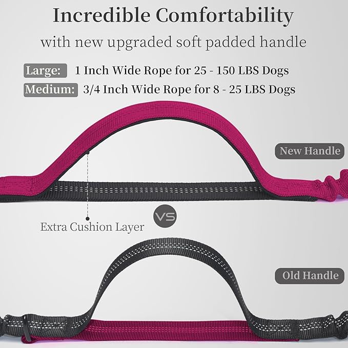 iYoShop Hands Free Dog Leash with Zipper Pouch, Dual Padded Handles and Durable Bungee for Walking, Jogging and Running Your Dog (Large, 25-120 lbs, Very Berry)