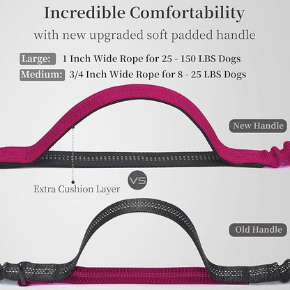 iYoShop Hands Free Dog Leash with Zipper Pouch, Dual Padded Handles and Durable Bungee for Walking, Jogging and Running Your Dog (Large, 25-120 lbs, Very Berry)