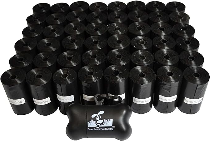Downtown Pet Supply 960 Count Dog Poop Bags Refills with Leash Clip and Bone Bag Dispenser, Black - Dog Waste Bags Unscented and Leak-Proof with Dog Poop Bag Dispenser - 12.5 x 8.5"