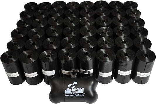 Downtown Pet Supply 960 Count Dog Poop Bags Refills with Leash Clip and Bone Bag Dispenser, Black - Dog Waste Bags Unscented and Leak-Proof with Dog Poop Bag Dispenser - 12.5 x 8.5"
