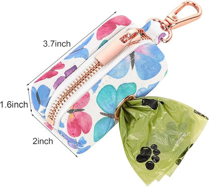 ARING PET Dog Waste Bag Dispenser, Cotton Doggy Poop Bags Holders Attach to Any Leashes, Portable Washable Butterfly Pattern Pet Waste Pouch Dispenser with Metal Zipper