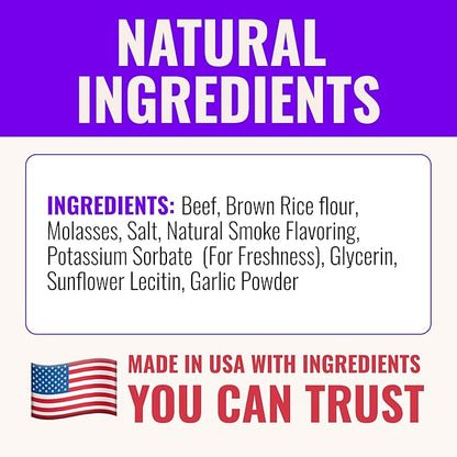 Soft Chews Bite Size Training Treats Made in USA, 1lb Slow Roasted BBQ Beef Jerky for Small, Medium & Large Dogs & Puppies Ideal Reward 90% American Meat