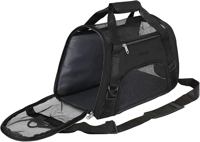 JMOON Cat Carrier Soft-Sided Airline Approved Pet Carrier Bag,Pet Travel Carrier for Cats,Dogs Puppy Comfort Portable Foldable Pet Bag (Medium, Black)