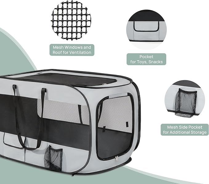Love's cabin 36in Portable Upgrade Large Dog Bed - Pop Up Dog Kennel, Indoor Outdoor Crate for Pets, Portable Car Seat Kennel, Cat Bed Collection, Grey