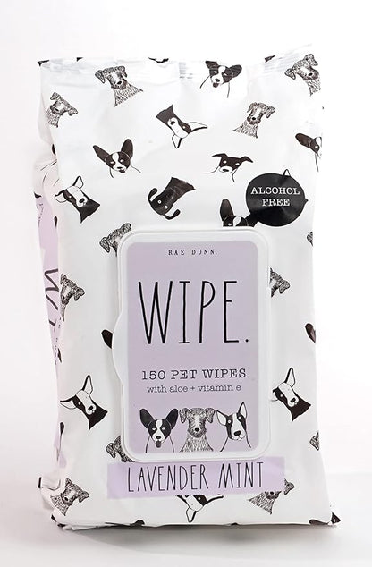Rae Dunn Pet Wipes, Alcohol Free with Aloe and Vitamin E, Lavender Mint, 150 Count