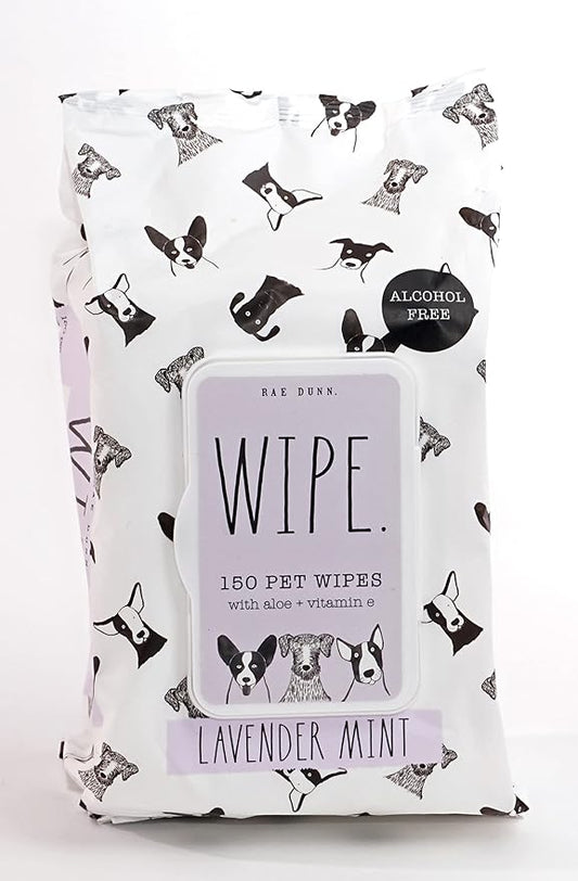 Rae Dunn Pet Wipes, Alcohol Free with Aloe and Vitamin E, Lavender Mint, 150 Count