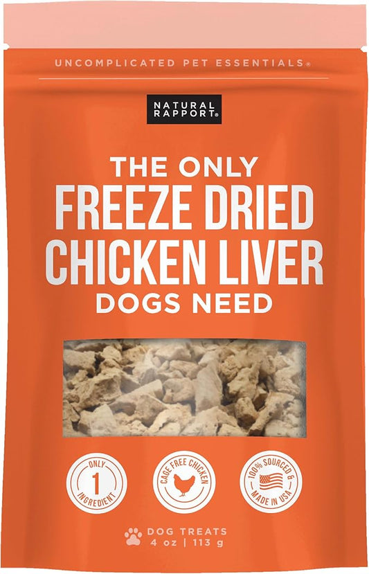 Natural Rapport Chicken Liver Dog Treats - The Only Freeze Dried Chicken Liver Dogs Need - Grain-Free Chicken Bites, Dog Treats for Small and Large Dogs (4 oz.)
