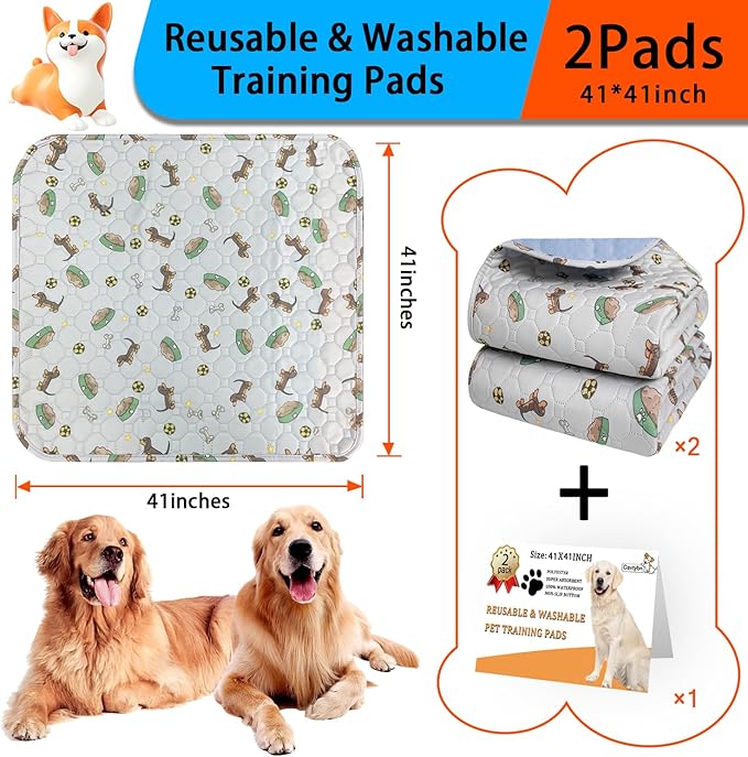 Washable Pee Pads for Dogs - Super Absorbent Reusable Puppy Pads 2Pack 41''x41'' Waterproof Dog Pee Pads Non-Slip Whelping Pads Leakproof Urine Pet Training Pads for Potty Wshable Puppy Pads