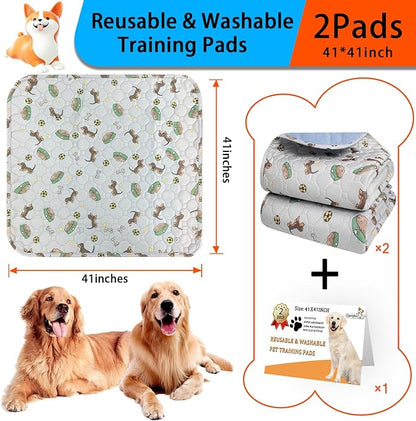 Washable Pee Pads for Dogs - Super Absorbent Reusable Puppy Pads 2Pack 41''x41'' Waterproof Dog Pee Pads Non-Slip Whelping Pads Leakproof Urine Pet Training Pads for Potty Wshable Puppy Pads